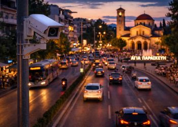 Έξυπνη κάμερα τροχαίας στη Λεωφόρο Μεσογείων στην Αγία Παρασκευή που καταγράφει παραβάσεις κυκλοφορίας