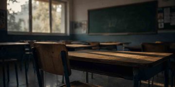 Άδεια σχολική αίθουσα που συμβολίζει τον κοινωνικό προβληματισμό γύρω από τη νέα γενιά και την κρίση αξιών