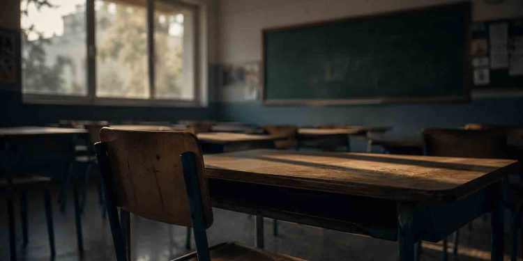 Άδεια σχολική αίθουσα που συμβολίζει τον κοινωνικό προβληματισμό γύρω από τη νέα γενιά και την κρίση αξιών